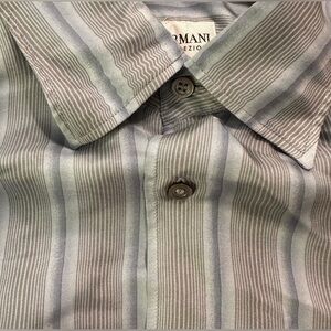 MENS ARMANI COLLEZIONI VINTAGE GRAY BLUE STRIPE SILK BUTTON-DOWN SHIRT - L